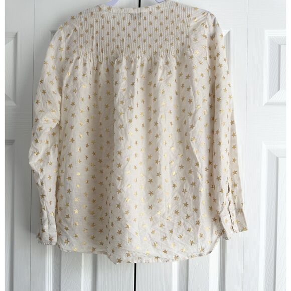 J Crew Blouse Women's Size 12 Metallic Gold Star Silk Cotton Blend - Picture 3 of 11